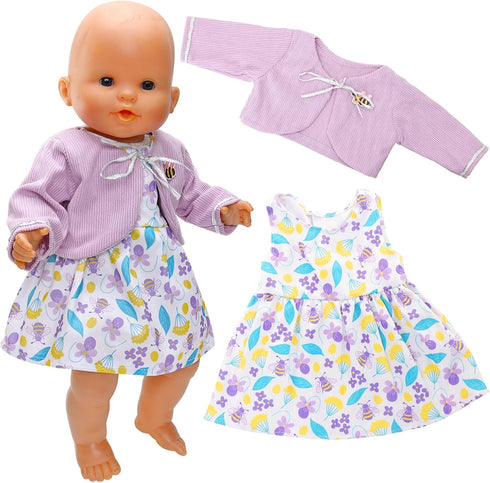 Baby Doll Clothes for 14-16 Inch Baby Dolls Cute Handmade 2-Piece Purple
