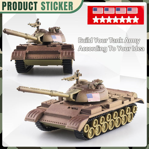 1:72 WW2 Army Tank and Army Men Toys Playset, 2pc US Desert Tan Tank with 10pc Toy Soldiers, Great Military Toy