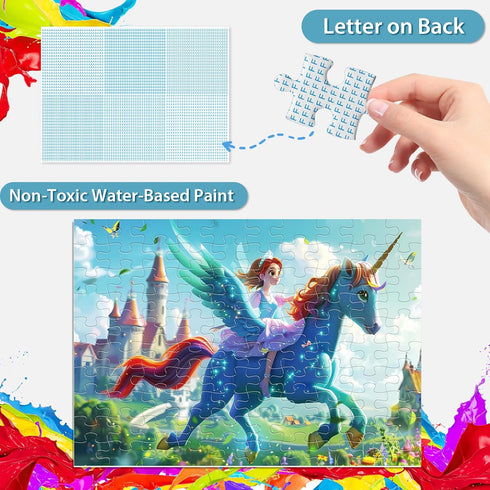 100 Piece Jigsaw Puzzles for Kids Ages 4-10, Princess & Unicorn Puzzle for Girls, Educational Learning Gifts