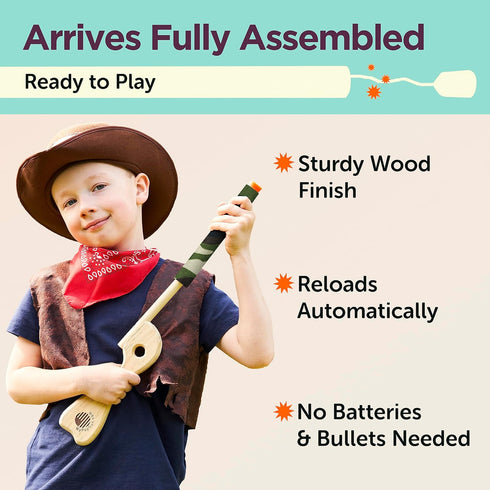 Camo Toy Pop Gun for Kids - Wooden Toy Guns for Boys Ages 3-7, Fun Rifle & Pistol Toys