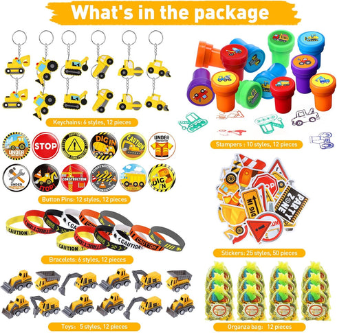 244 Set 24 Capoda Pcs Construction Birthday Party Favors for Guests Include Mini Truck Toys Goodie Bags & Construction