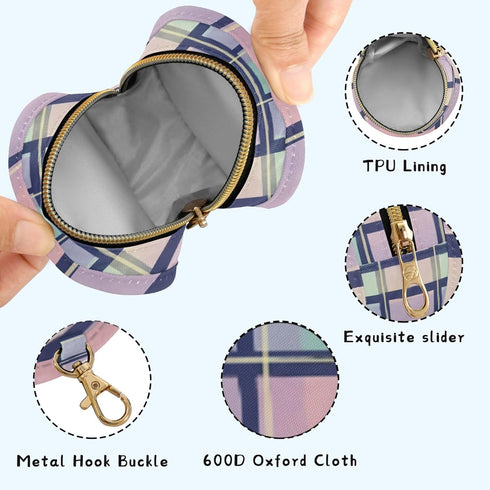PYBUG Plaid Round Pacifier Storage Case, Polyester & TPU Lined with Hook Buckle, Pacifier Container Box for Baby