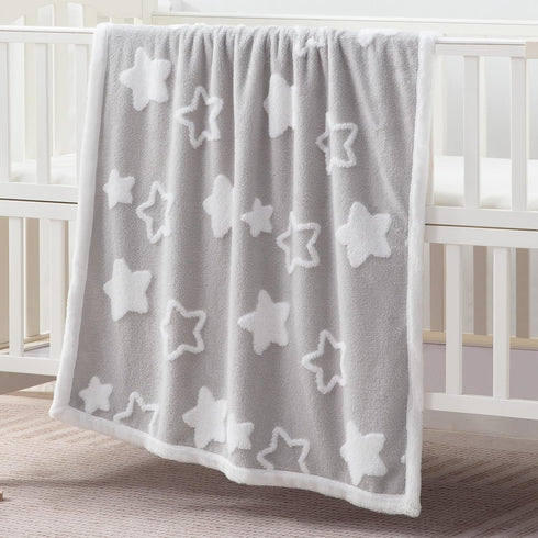 Cozy 33x43 Inches, Baby Blanket for Toddlers, Reversible Star Jacquard Ultra Soft Shaggy Fleece Swaddle Receiving