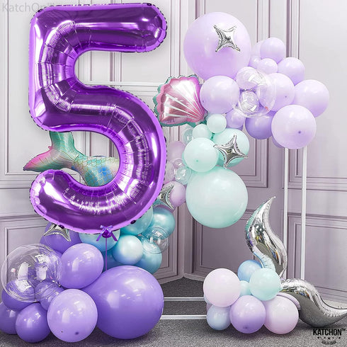 KatchOn Giant Purple 5 Balloon Number - 40 Inch Mylar Purple Number 5 Balloon for Birthday Decorations