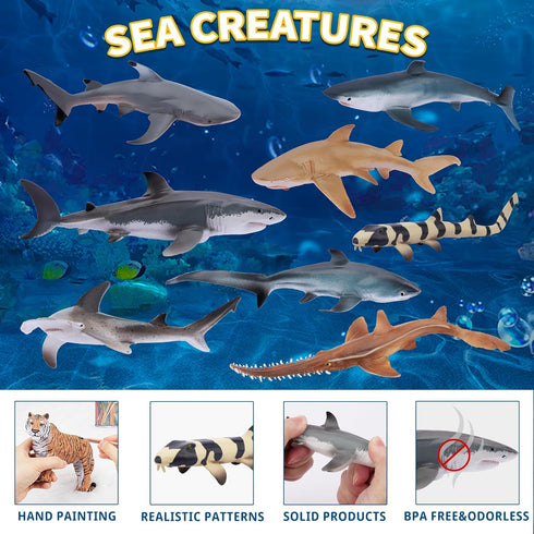 Toymany 8PCS Shark Toys Figurines - Realistic Sea Creatures for Kids 3-12, Ocean Sea Animal Cake Topper Educational