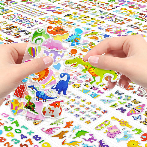 BEESTECH 24 Sheets 500+ Stickers for Kids, Teacher Reward Stickers, Potty Training Bulk with Dinosaur Traffic