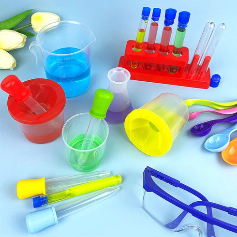 PPXMEEUDC 24PCS Educational Lab Science Experiments Early Learning Kit for Boys and Girls with Many Tools Droppers