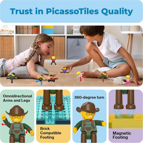 PicassoTiles Magnetic Tiles Compatible - 8pc Character Action Figures Add On Set for Educational Toddlers Toy