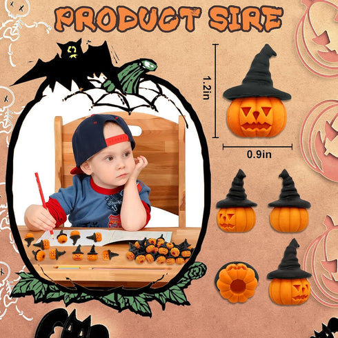 Pumpkin Erasers for Kids, 60pcs Halloween Bulk 3D Jack-O’-Lantern Mini Pencil Top Erasers
