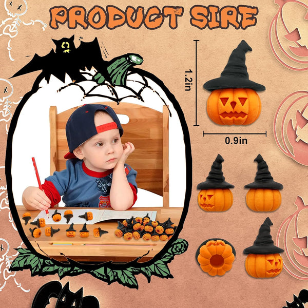 Pumpkin Erasers for Kids, 60pcs Halloween Bulk 3D Jack-O’-Lantern Mini Pencil Top Erasers