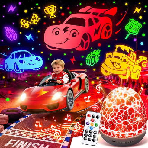 PIKOY Toddler Toy Cars Toy Projector | 6HD Films+15 Sounds+31 Colors+Remote Control+360Rotating
