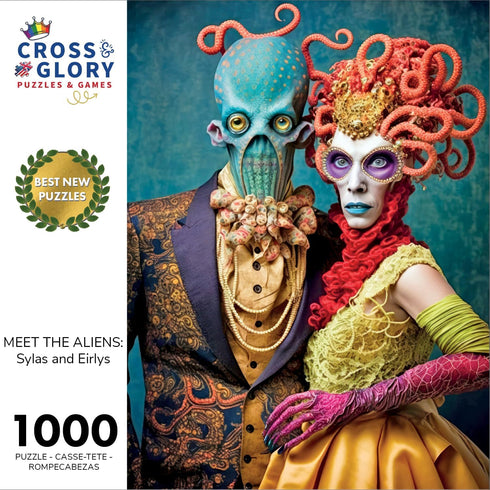 Meet The Aliens: Sylas and Eirlys by Cross & Glory - Unique New 1000-Piece Jigsaw Puzzle, Vibrant Art Nouveau Design, Eco-Friendly, Interstellar Romance Themed
