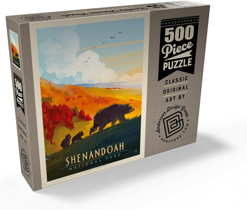 MyPuzzle Shenandoah National Park: Mama Bear & Cubs Vintage Poster - Premium 500 Piece Jigsaw Puzzle