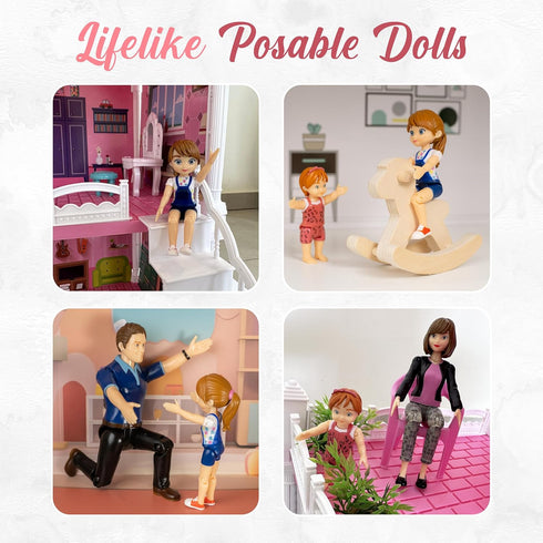 Family Dollhouse People - 5 Poseable Action Figures for Dollhouse, Including Mom, Dad, Sister, Brother