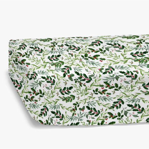 52 28 HawSkgFub Christmas Foliage Holly Berry Fitted Standard Crib Sheet Baby Boy Girl Shower Gift, Neutral Green Xmas
