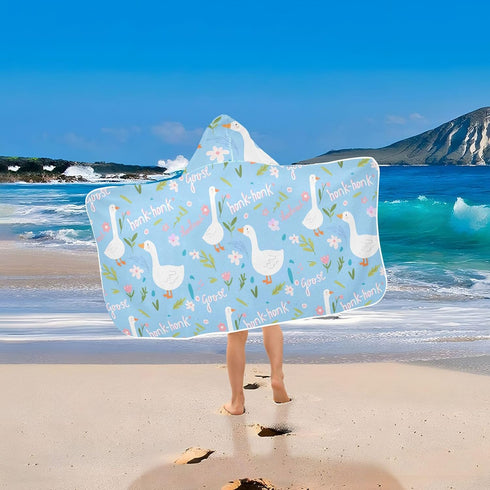 Burbuja 3-10 24x50 Cute Geese Hooded Bath Towel for Kids, Soft Absorbent Plush Beach Towel Wrap for Girl Boy Shower