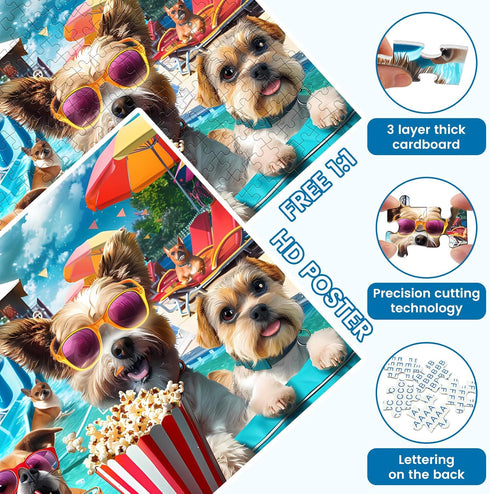 VOLUVOLU 300 Piece Jigsaw Puzzle for Adults, Fun at The Amusement Park Dog Puzzles, Funny Puppy Jigsaw Puzzles, Animal