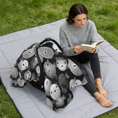 Mazeann White Black Pufferfish Sea Car Seat Cover Baby Breathable Soft Infant Carseat Covers Canopies Babies Carrier