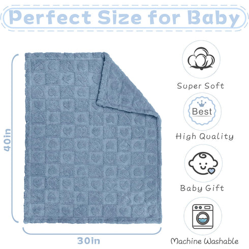Boyoung Cozy 3040 Fleece Baby Blanket, Ultra Soft Heart Checkered Baby Blankets for Boys Girls, Infant Toddler Newborn