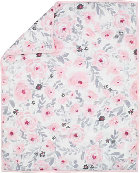 3-Piece Set Bedtime Originals Blossom Pink Watercolor Floral Mini Crib Bedding
