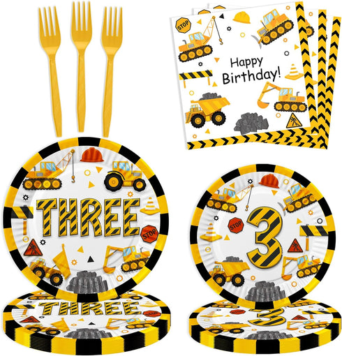 Letromp 80 Pcs Construction 3rd Birthday Decorations Construction Three Years Old Disposable