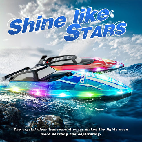 2.4Ghz 8-12,Toy JOI MEW RC Boat for Kids with LED Lights, Remote Control Racing Boats for Ages Water Boat for Pools