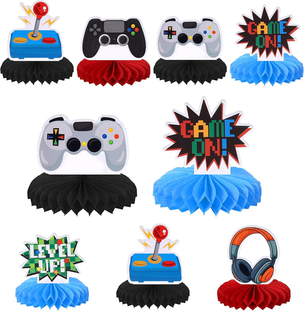 6 PCS Video Game Honeycomb Table Centerpiece: Game On Controllers GamePad Table Toppers for Game Theme Baby Shower,