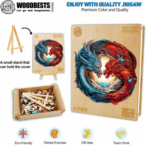 WOODBESTS Yin-Yang Dragon Wooden Puzzle for Adults, 300pcs in Beautiful Wooden Box