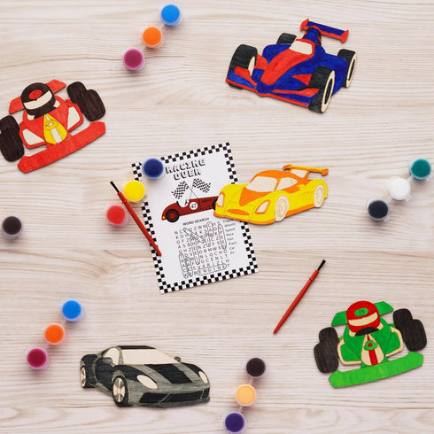 GEECOZYLIFE 24 Set Thank You for Coming Gifts - PCS Race Car DIY Crafts Kit - Unfinished Wooden Car Painting - Race Car