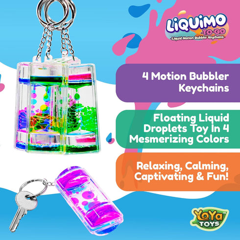 YoYa Toys Liquimo To Go Toys for Kids, Set of 4 Liquid Motion Bubbler Keychains for Calming Play