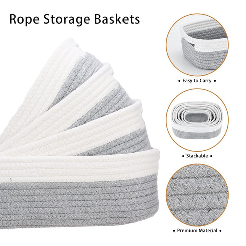 HLWDFLZ 7 Set Piece Cotton Rope Woven Basket - Small Basket for Baby Nursery, Pets, Montessori, Dog & Cat Toy Boxes
