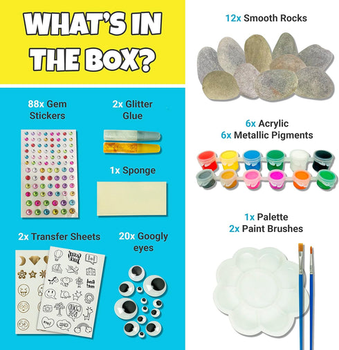 JOYEZA Rock Painting Kit Deluxe, Arts and Crafts for Girls Boys Age 6+, 12 Rocks Tween Gift Art Set, Kids Activities