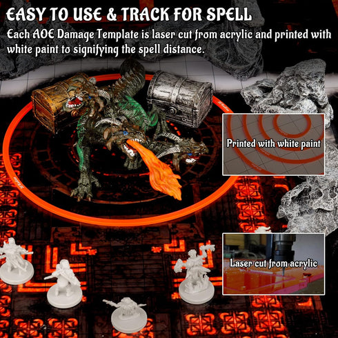 Area of Effect Spell Templates Set of 15, Acrylic AOE Damage Marker Tabtop RPG Gaming Accessories for D&D