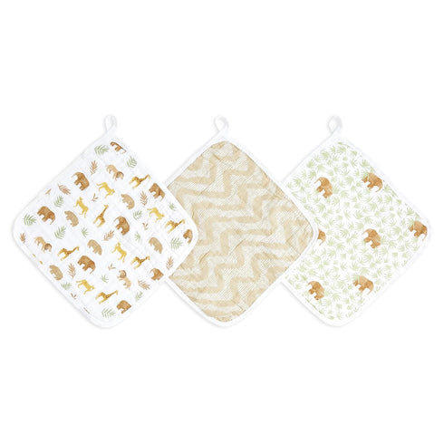 aden + anais Essentials Washcloth 3-Pack, Super Soft 100% Cotton Muslin, Gentle