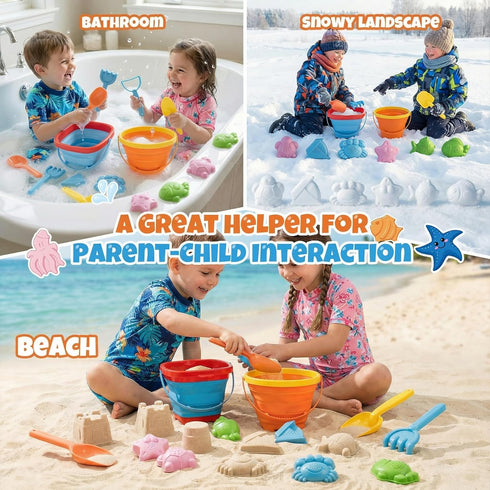 Cozycharm Set 2 2 2 6 Summer Beach Sand Toys for Toddlers, Portable Travel Beach Toys with Collapsible Buckets