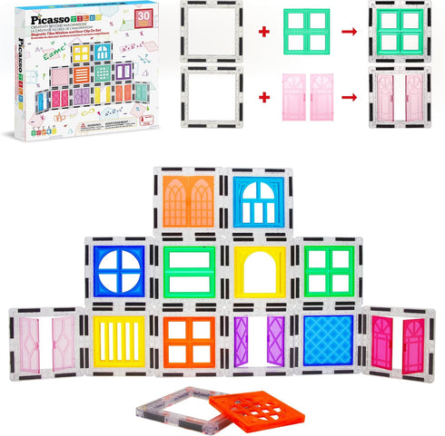 PicassoTiles Window and Door Clip On Magnetic Blocks Magnet Tiles Magnets Building