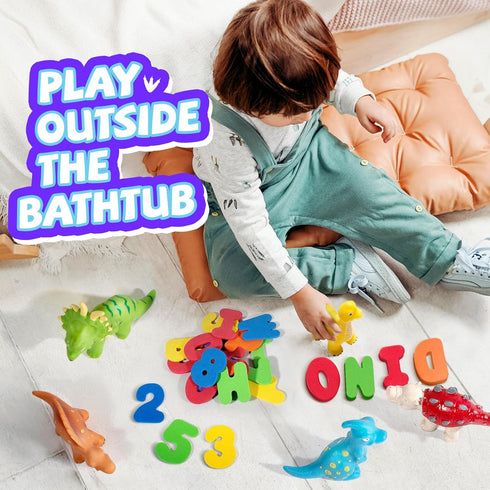 Set 12 Mold-Free Dinosaur Bath Toys - Pieces with Letters & Numbers