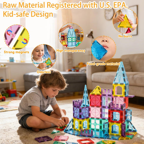 Set Upgraded Antibacterial Magnetic Tiles, Magnetic Building Blocks with Antibacterial Protection, Inhibits Bacterial