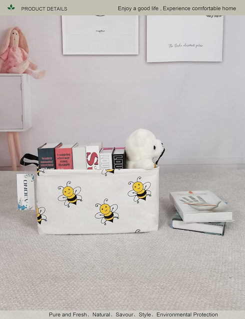Rectangular Folding Laundry Basket, Waterproof Canvas Basket for Children's Room, Office, Clothes, Toys Storage (Bee)