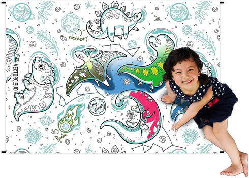 Vectorcloud Washable Coloring Poster, Jumbo XXL 54" x 40", Reusable, Tear & Wrinkle Resistant, Coloring Mat (Dinosaurs,