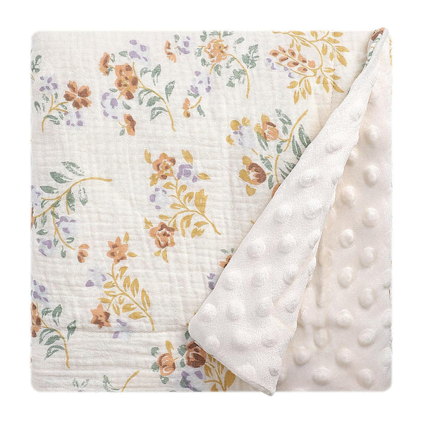Fluffy-backed Reversible Baby Swaddle Blankets - 100% Muslin Cotton Front, Plush Dotted Fleece Back 30 x 41 Inches