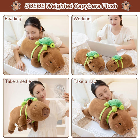 Backpack, 9.8 Inch, 0.8 Lb SQEQE Weighted Stuffed Animals Capybara Plush, Weighted Capybara Stuffed Animals with Turtle