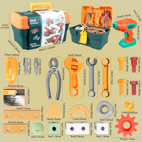 Set 148 Set 3 4 5 6 7 8 VEAIS Kids Tool with Drill, PCS STEM Building Tools with Storage Box Plastic Todder Tool