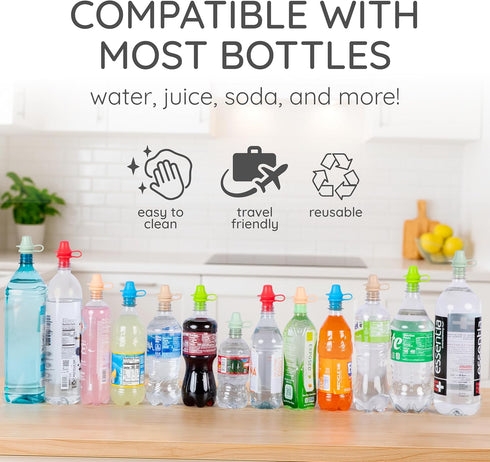100% 6 Pack Kiddikap Original Water Bottle Topper for Toddlers Silicone Sippy Top Spout with Protective Cap makes the