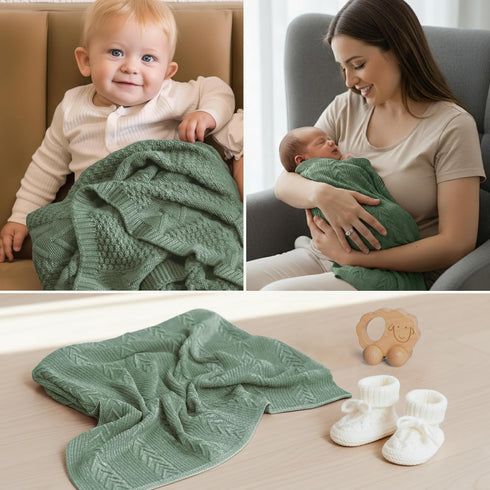 31.5 43.3 Inches Organic Cotton Knit Baby Blanket X Soft Knitted and Breathable Baby Blanket for Boys and Girls Perfect