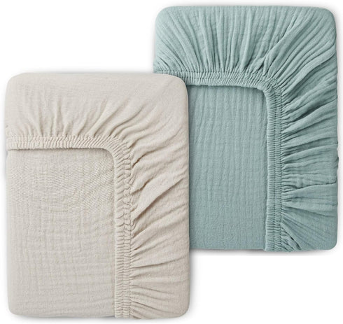 Muslin Fitted Crib Sheets for Girls & Boys-2 Pack 28"x 52" Soft