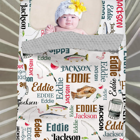 Munific Set Sets 2 Set Set Personalized Crib Bedding for Boys Girls, Custom Baby Bedding with Name, Fishing Piece