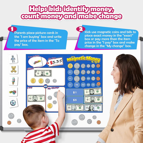 60 Kasfalci PCS Magnetic Money for Kids for Learning, Math Manipulatives, Learning & Education Toys for Classroom