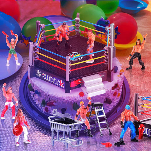 Skylety 32 Pcs Wrestling Toys with 12 Mini Wrestlers Action Figures and 20 Realistic Accessories Playset