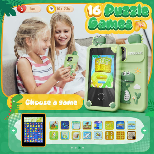 Kids Smart Phone Toys - Dinosaurs Gift for Boys Ages 3-9, Mini Smart Phone with 16 Learning Games, 2.8" Touchscreen